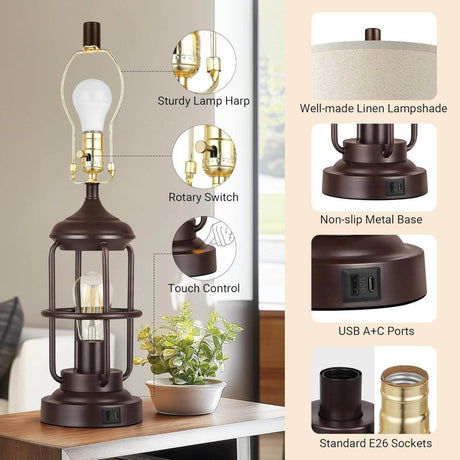 Set of 2 Rustic Farmhouse Touch Control Table Lamps - Zenvia - Sleep Galleria