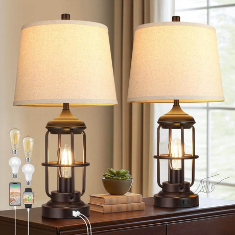 Set of 2 Rustic Farmhouse Touch Control Table Lamps - Zenvia - Sleep Galleria