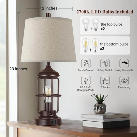 Set of 2 Rustic Farmhouse Touch Control Table Lamps - Zenvia - Sleep Galleria