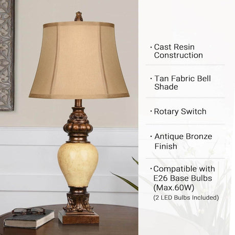 Set of 2 Vintage Resin Table Lamps With Bell Shades - Zenvia - Sleep Galleria