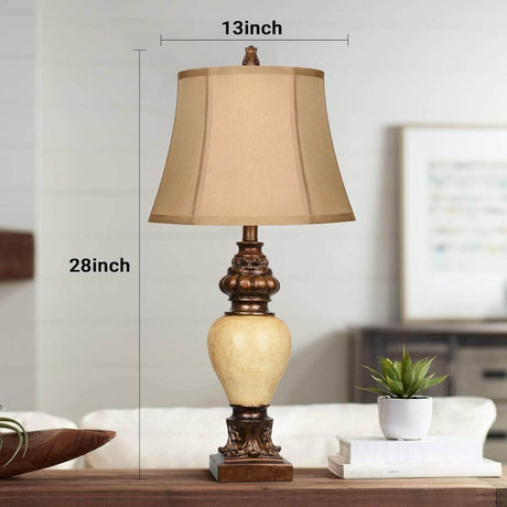 Set of 2 Vintage Resin Table Lamps With Bell Shades - Zenvia - Sleep Galleria