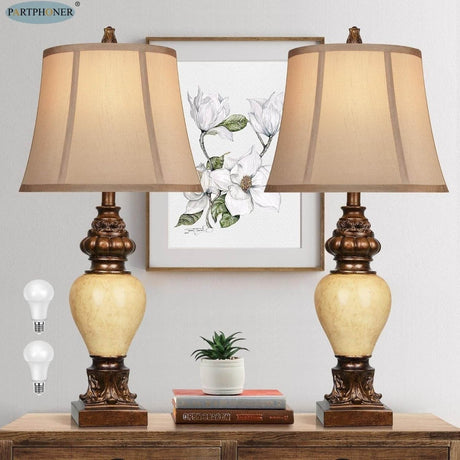 Set of 2 Vintage Resin Table Lamps With Bell Shades - Zenvia - Sleep Galleria