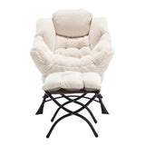 Soft White Lazy Chair with Ottoman - Sleep Galleria