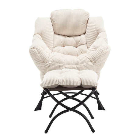 Soft White Lazy Chair with Ottoman - Sleep Galleria