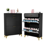 Space - Saving Black MDF Shoe Storage Cabinet With Drawers - Zenvia - Sleep Galleria