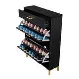 Space - Saving Black MDF Shoe Storage Cabinet With Drawers - Zenvia - Sleep Galleria