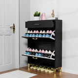 Space - Saving Black MDF Shoe Storage Cabinet With Drawers - Zenvia - Sleep Galleria