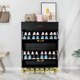 Space - Saving Black MDF Shoe Storage Cabinet With Drawers - Zenvia - Sleep Galleria