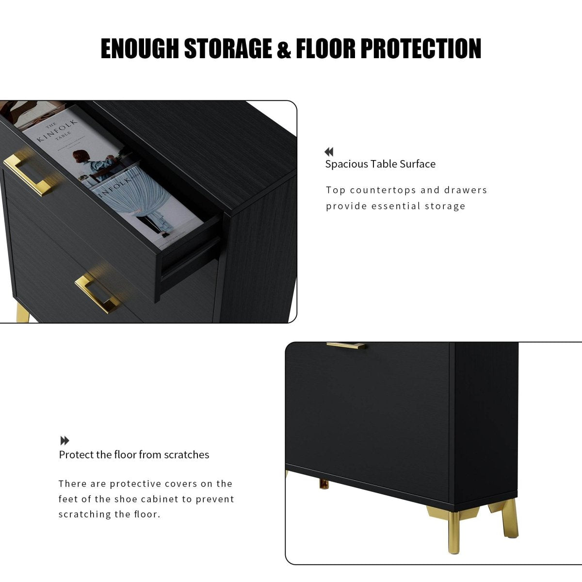 Space - Saving Black MDF Shoe Storage Cabinet With Drawers - Zenvia - Sleep Galleria