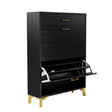 Space - Saving Black MDF Shoe Storage Cabinet With Drawers - Zenvia - Sleep Galleria