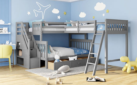 Twin Over Full L - Shaped Solid Wood Bunk Bed - Zenvia - Sleep Galleria