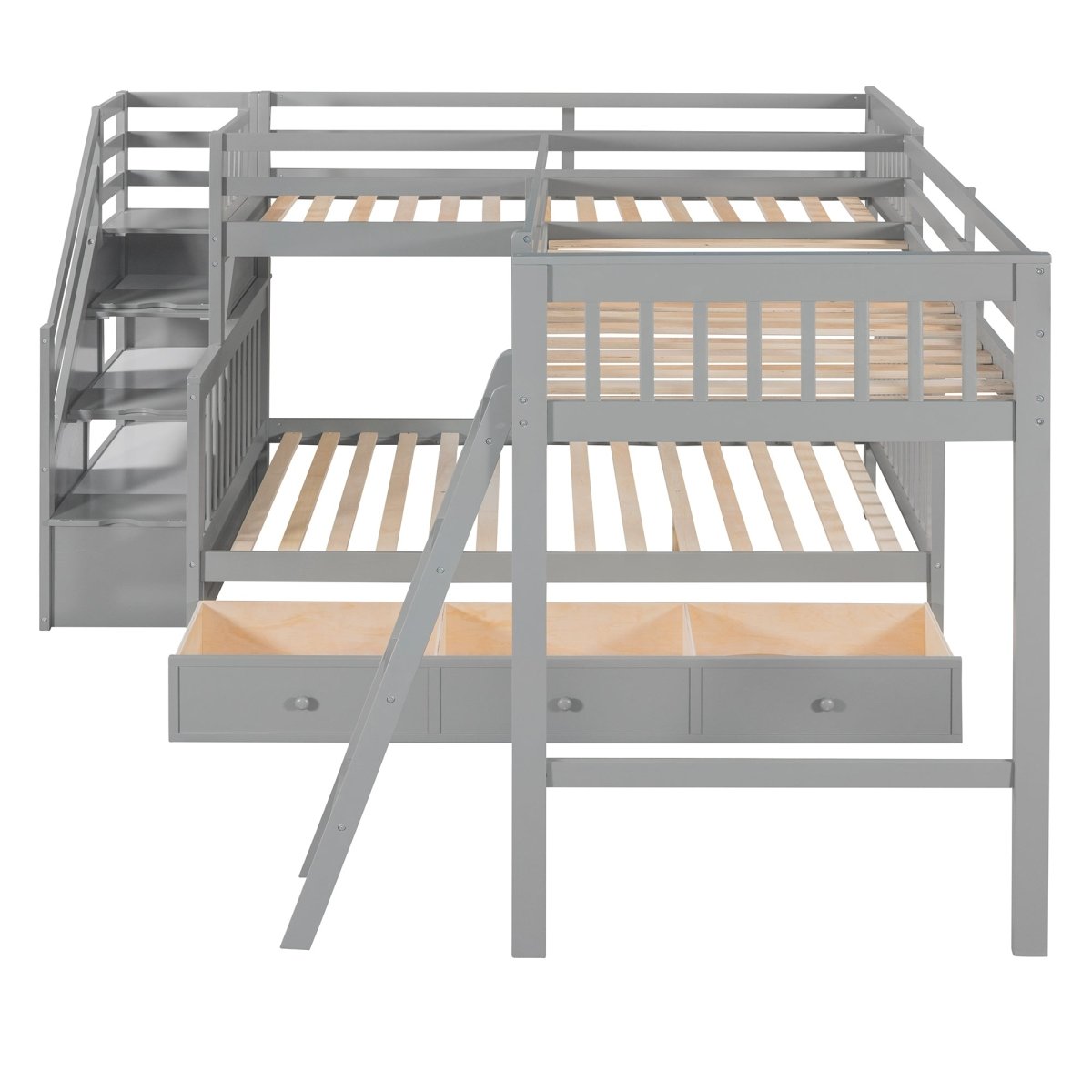 Twin Over Full L - Shaped Solid Wood Bunk Bed - Zenvia - Sleep Galleria