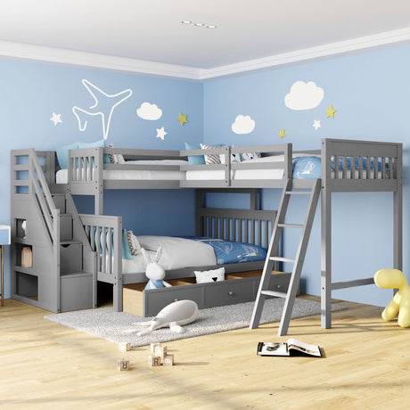 Twin Over Full L - Shaped Solid Wood Bunk Bed - Zenvia - Sleep Galleria