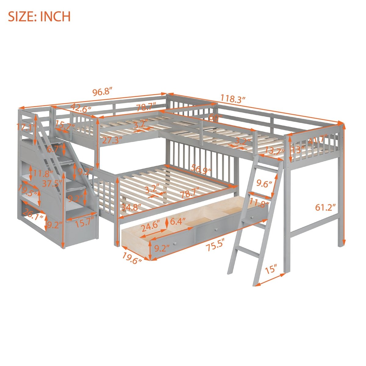 Twin Over Full L - Shaped Solid Wood Bunk Bed - Zenvia - Sleep Galleria