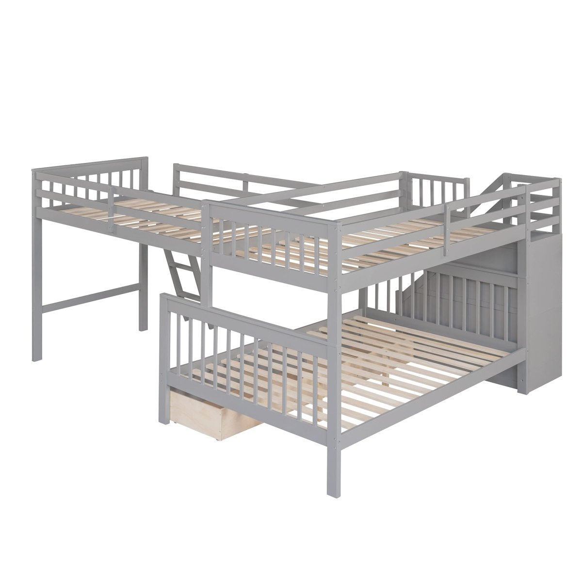 Twin Over Full L - Shaped Solid Wood Bunk Bed - Zenvia - Sleep Galleria