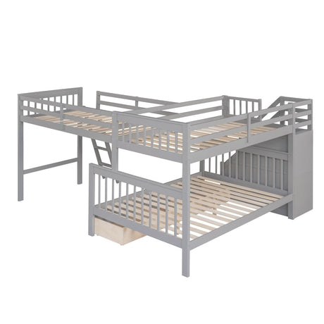 Twin Over Full L - Shaped Solid Wood Bunk Bed - Zenvia - Sleep Galleria