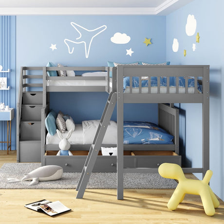 Twin Over Full L - Shaped Solid Wood Bunk Bed - Zenvia - Sleep Galleria