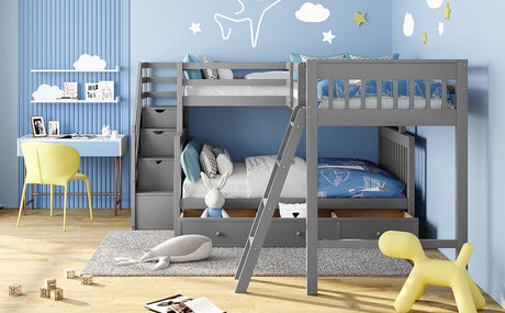 Twin Over Full L - Shaped Solid Wood Bunk Bed - Zenvia - Sleep Galleria
