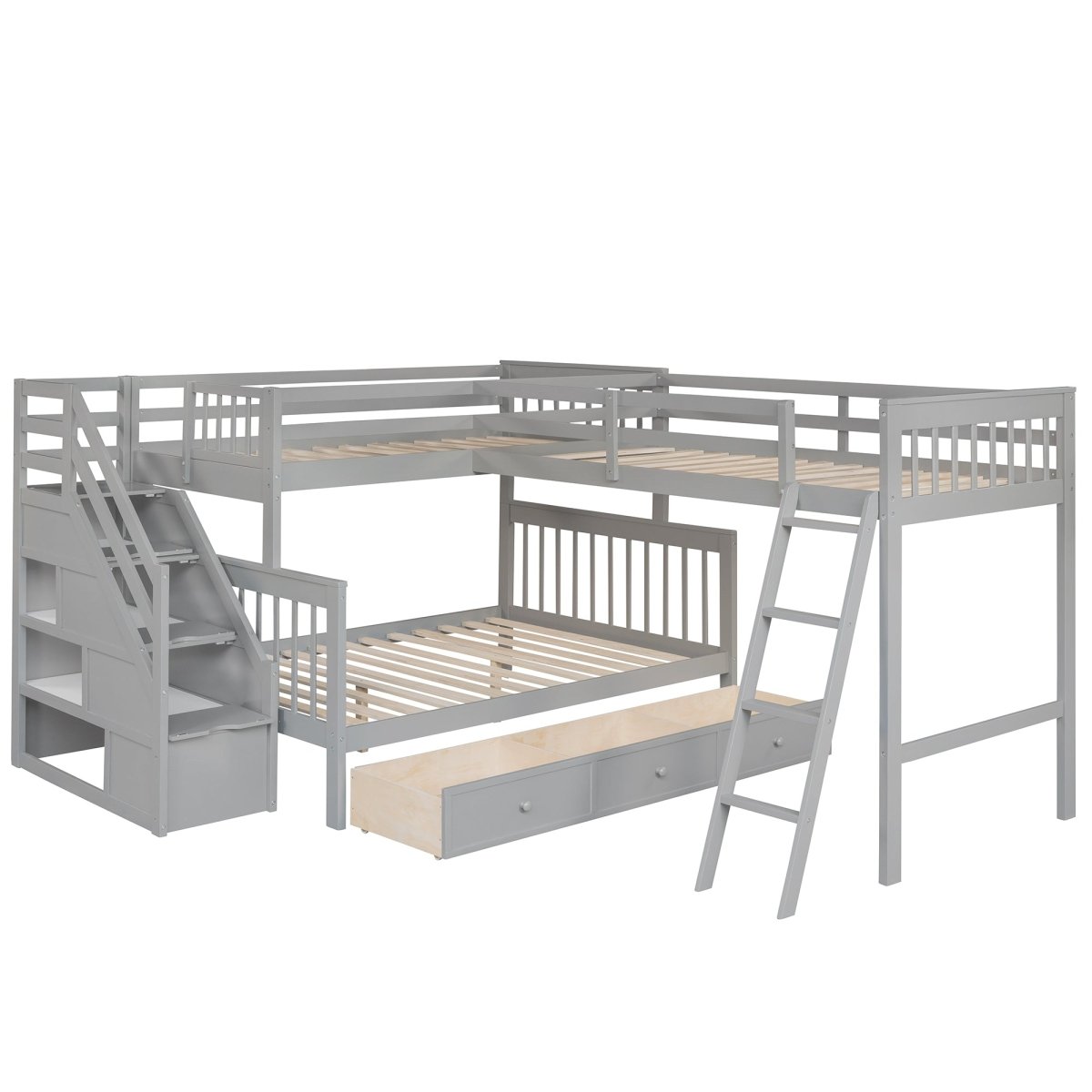 Twin Over Full L - Shaped Solid Wood Bunk Bed - Zenvia - Sleep Galleria