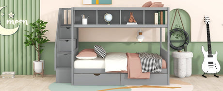 Twin Over Full Storage Staircase Bunk Bed - Zenvia - Sleep Galleria