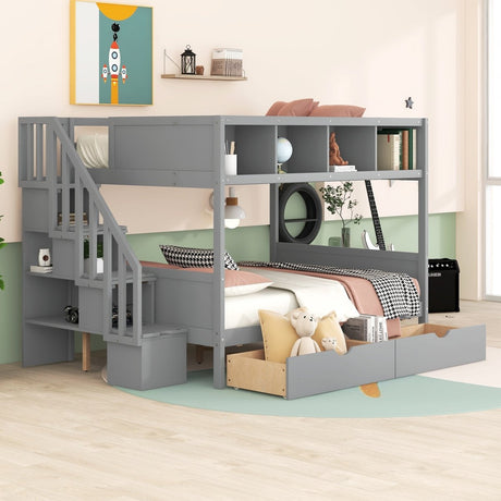 Twin Over Full Storage Staircase Bunk Bed - Zenvia - Sleep Galleria