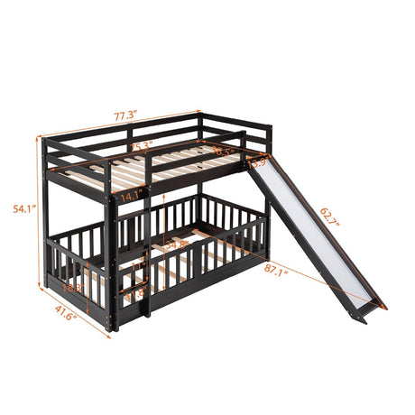 Twin Over Twin Solid Wood Bunk Bed With Slide Ladder - Zenvia - Sleep Galleria