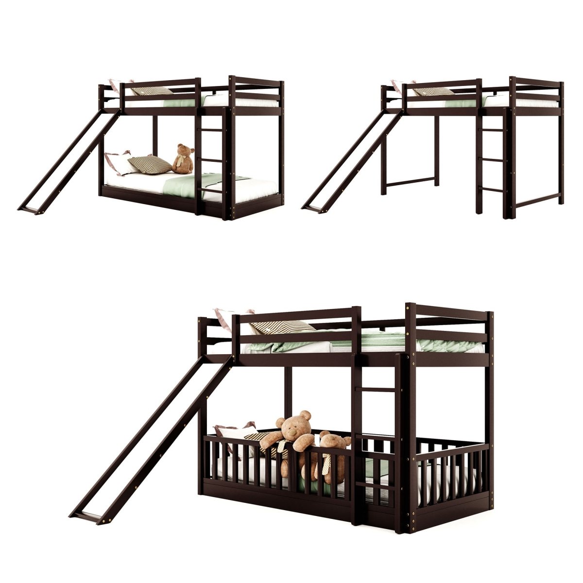 Twin Over Twin Solid Wood Bunk Bed With Slide Ladder - Zenvia - Sleep Galleria