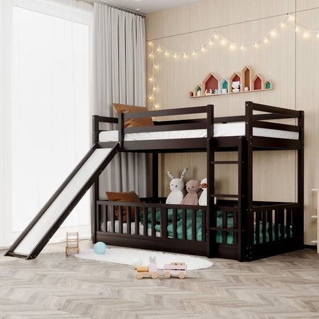 Twin Over Twin Solid Wood Bunk Bed With Slide Ladder - Zenvia - Sleep Galleria