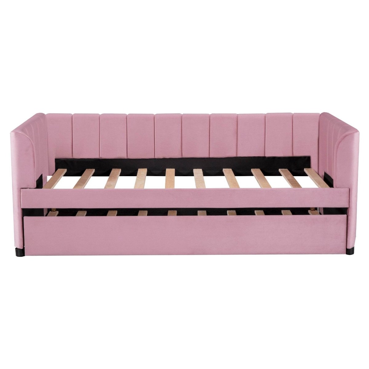 Twin Velvet Upholstered Daybed With Ergonomic Backrest And Trundle - Sleep Galleria