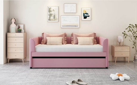 Twin Velvet Upholstered Daybed With Ergonomic Backrest And Trundle - Zenvia - Sleep Galleria