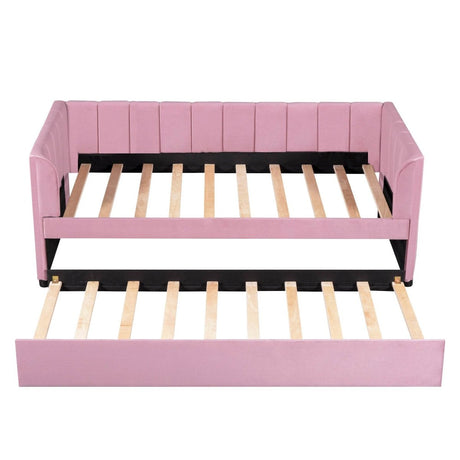 Twin Velvet Upholstered Daybed With Ergonomic Backrest And Trundle - Zenvia - Sleep Galleria