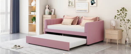 Twin Velvet Upholstered Daybed With Ergonomic Backrest And Trundle - Zenvia - Sleep Galleria