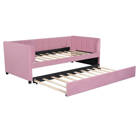 Twin Velvet Upholstered Daybed With Ergonomic Backrest And Trundle - Zenvia - Sleep Galleria