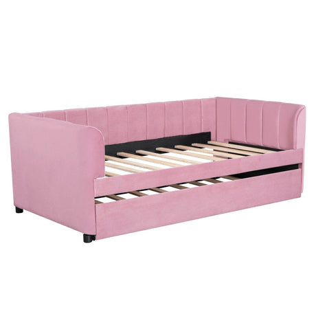 Twin Velvet Upholstered Daybed With Ergonomic Backrest And Trundle - Zenvia - Sleep Galleria