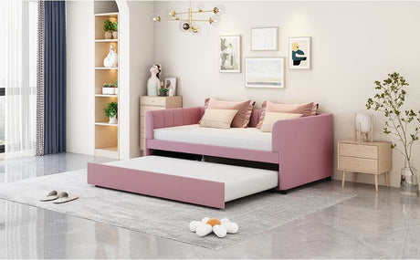 Twin Velvet Upholstered Daybed With Ergonomic Backrest And Trundle - Zenvia - Sleep Galleria