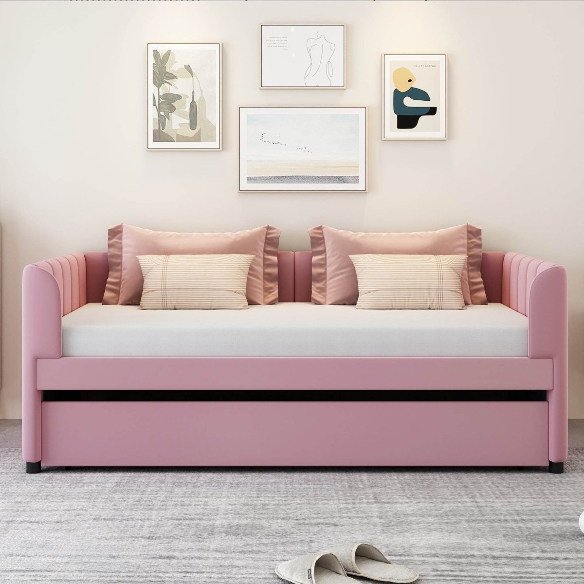 Twin Velvet Upholstered Daybed With Ergonomic Backrest And Trundle - Sleep Galleria