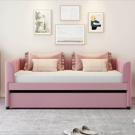 Twin Velvet Upholstered Daybed With Ergonomic Backrest And Trundle - Zenvia - Sleep Galleria
