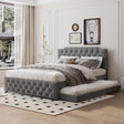 Upholstered Linen Platform Bed With Twin Trundle And USB Ports - Zenvia - Sleep Galleria