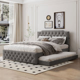 Upholstered Linen Platform Bed With Twin Trundle And USB Ports - Zenvia - Sleep Galleria