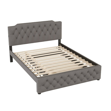 Upholstered Linen Platform Bed With Twin Trundle And USB Ports - Zenvia - Sleep Galleria
