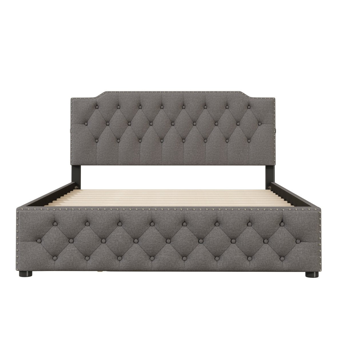 Upholstered Linen Platform Bed With Twin Trundle And USB Ports - Zenvia - Sleep Galleria