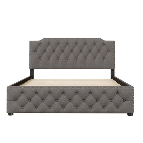 Upholstered Linen Platform Bed With Twin Trundle And USB Ports - Zenvia - Sleep Galleria