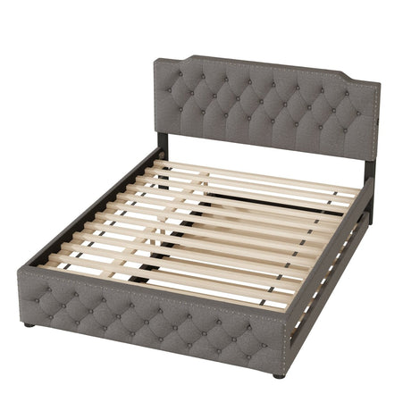 Upholstered Linen Platform Bed With Twin Trundle And USB Ports - Zenvia - Sleep Galleria