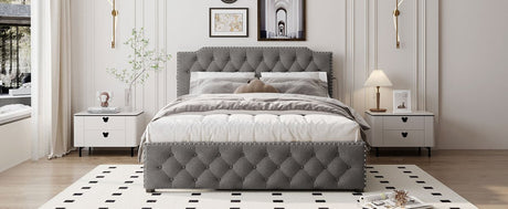 Upholstered Linen Platform Bed With Twin Trundle And USB Ports - Zenvia - Sleep Galleria