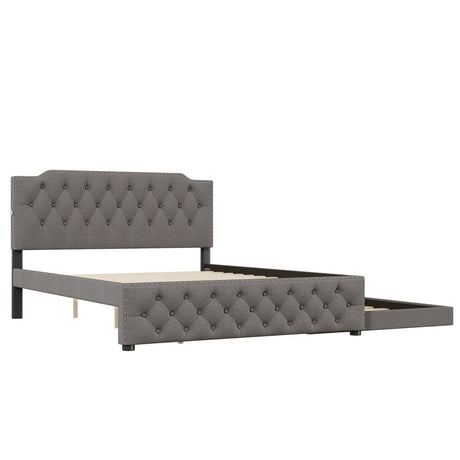 Upholstered Linen Platform Bed With Twin Trundle And USB Ports - Zenvia - Sleep Galleria