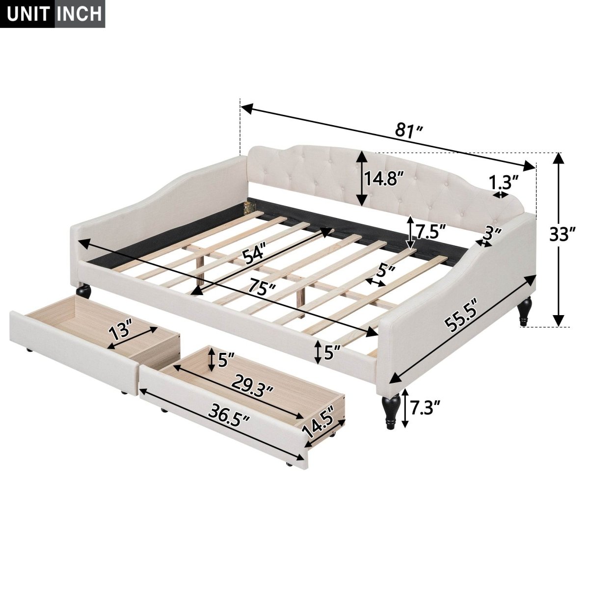 Upholstered Tufted Daybed With Drawers - Sleep Galleria