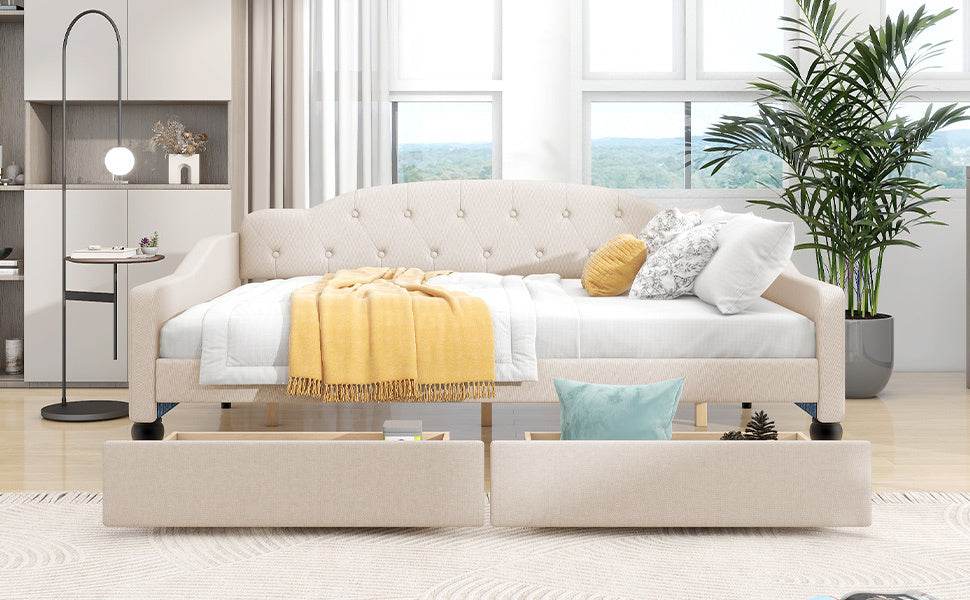Upholstered Tufted Daybed With Drawers - Sleep Galleria