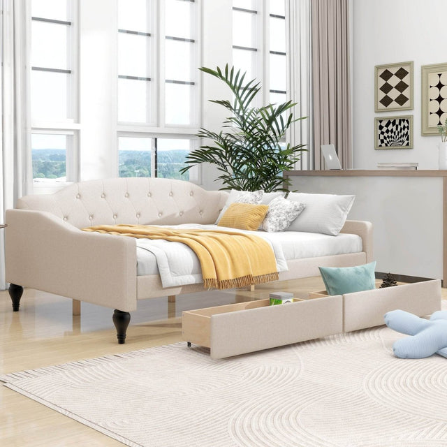 Upholstered Tufted Daybed With Drawers - Sleep Galleria
