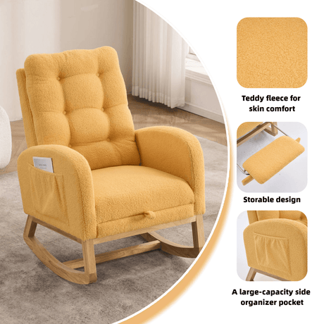 Upholstered Yellow Rocking Chair With Footrest - Zenvia - Sleep Galleria