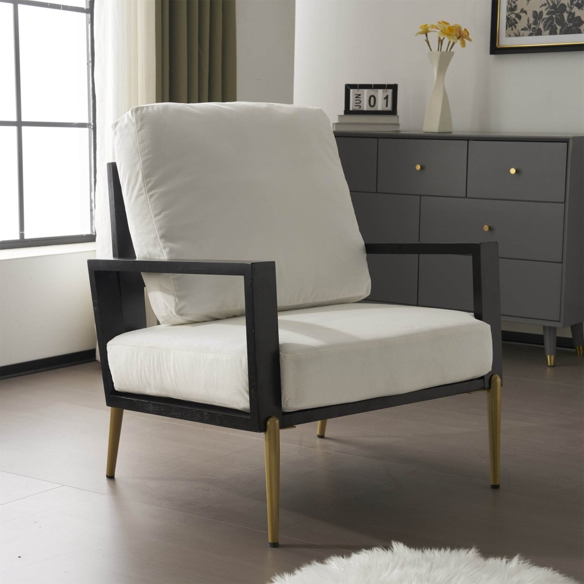 White Velvet Upholstered Accent Armchair - Sleep Galleria